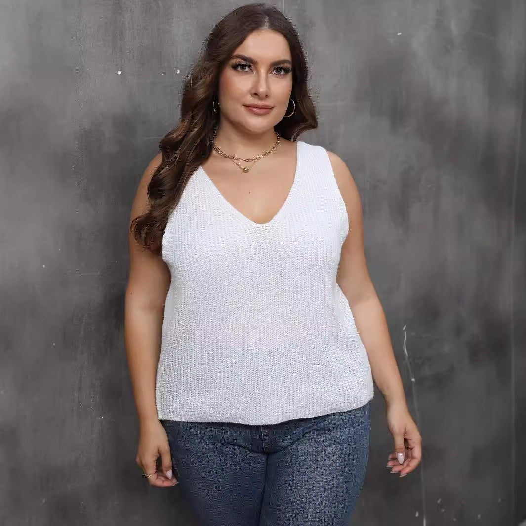 Ladies' Cross-Back V-Neck Casual Knit Top, Oversized Machine-Knitted Sweater, Basic Layering Top