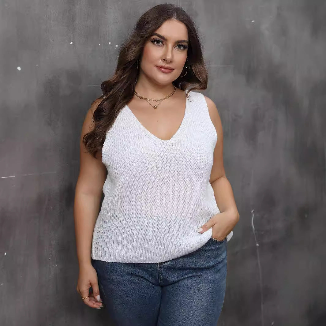Ladies' Cross-Back V-Neck Casual Knit Top, Oversized Machine-Knitted Sweater, Basic Layering Top
